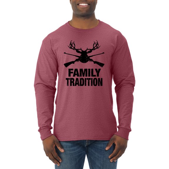 Wild Bobby, Family Tradition Buck Hunting, Hunting, Men Long Sleeve Shirt, Vintage Heather Red, 3X-Large