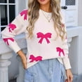 thumbnail image 6 of Aloohaidyvio Lightweight Sweaters for Women 2024 Fall Winter Women's Casual Round Neck Bow Tie Printed Knitted Sweater Long Sleeved Pullover Top Blouse, 6 of 6