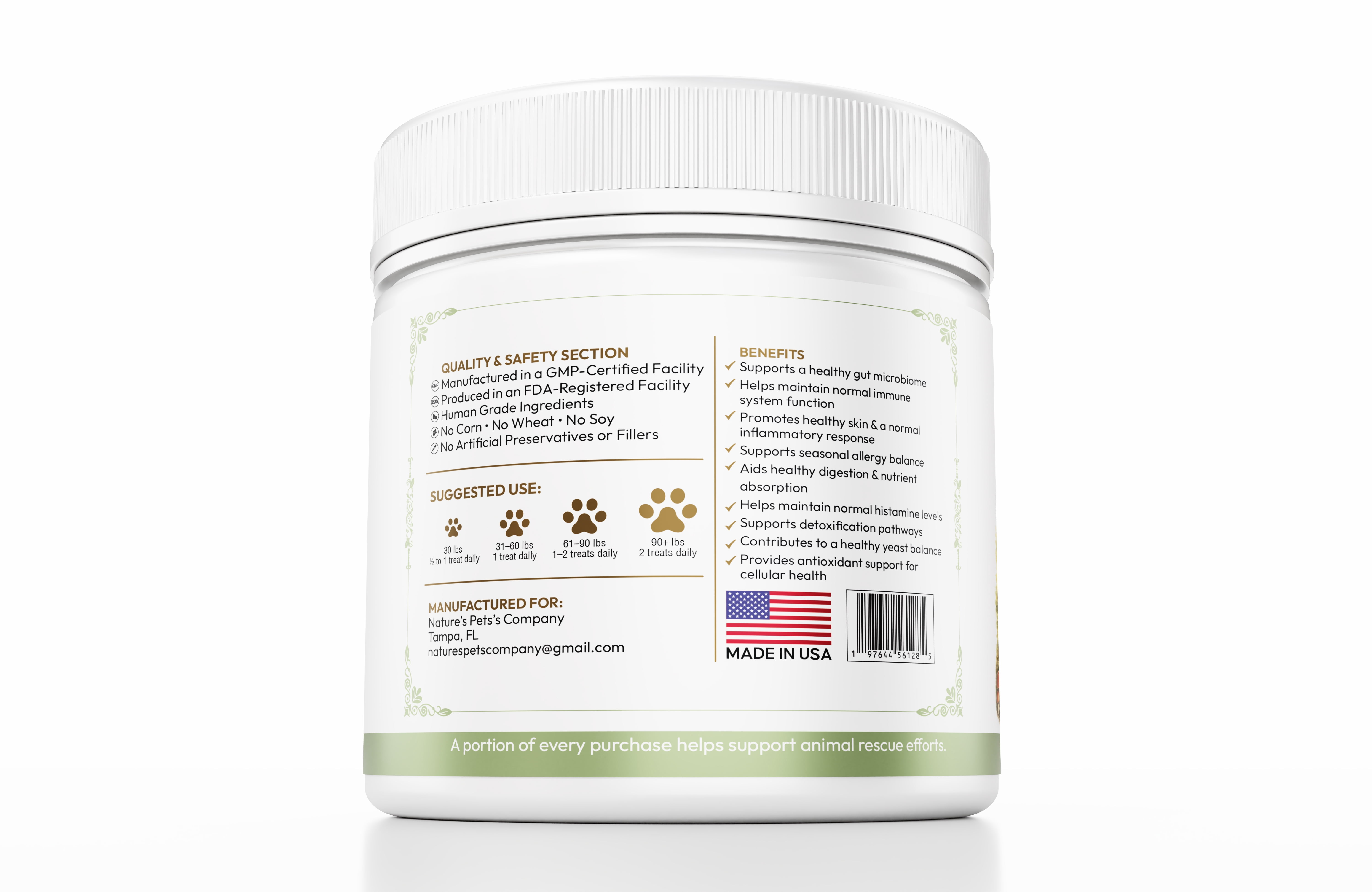 Gut & Allergy Defense Dog Chews, 30B CFU Probiotics +QUERCETIN, SPIRULINA, COLOSTRUM, Medicinal MUSHROOMS, Pumpkin, Turmeric  90 chews, Vegan Bacon Flavor