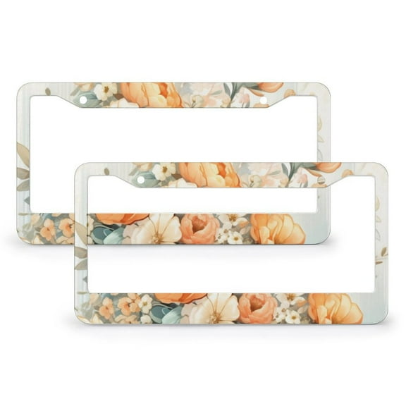 2 Pack Watercolor Flowers Teal Amber License Plate Frames Vintage Flower Car License Plate Frame Aluminum Metal 2 Holes for US Standard Vehicles for Women Men