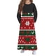 thumbnail image 4 of Vestido de manga larga con cuello redondo para niña, estampado navideño, manga larga, cuello redondo, bolsillos, falda larga informal para adultos, vestido de poliéster para niña., 4 of 5