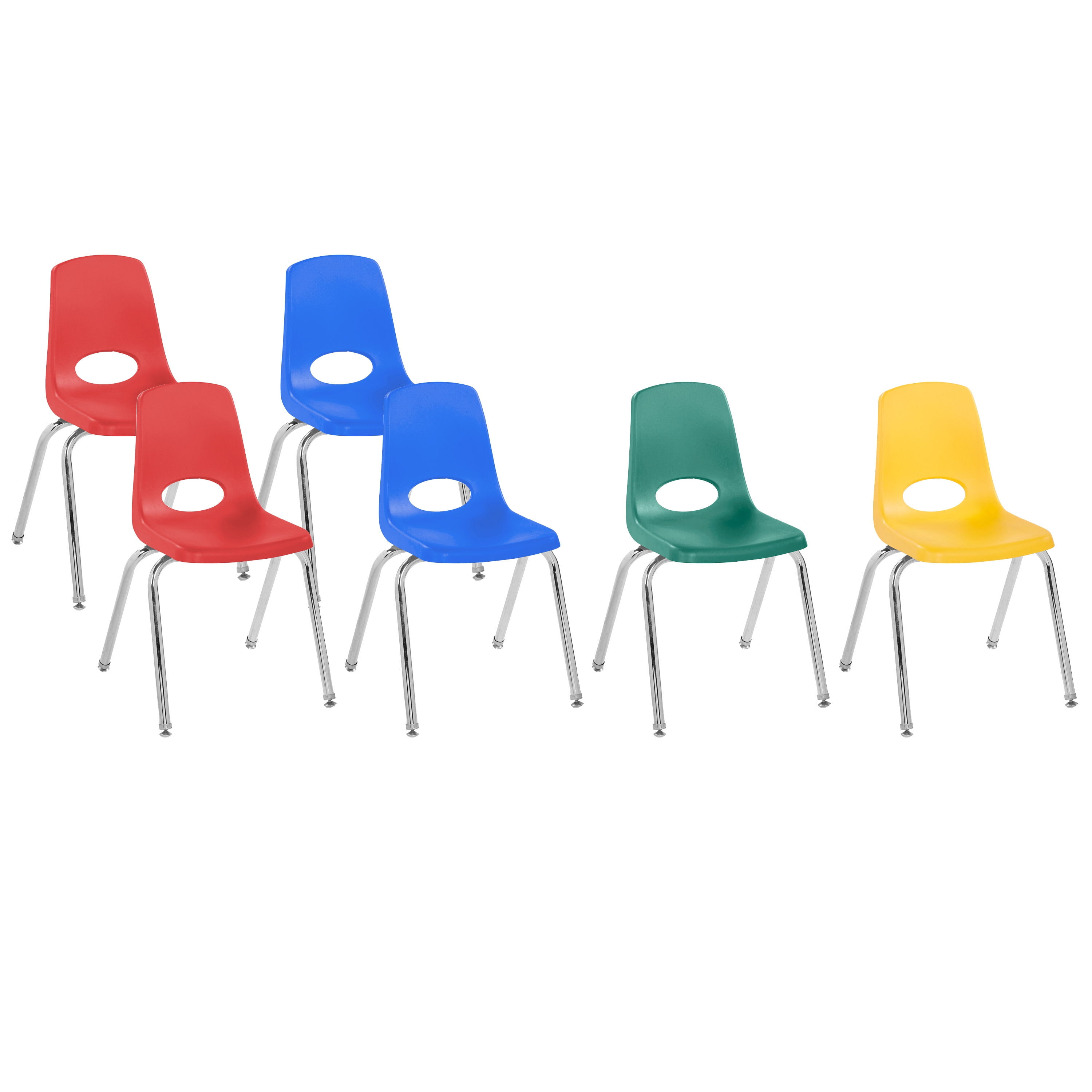 Navy 6-Pack 14 School Stack Chair, Stacking Student Chairs with Chromed Steel Legs and Nylon Swivel Glides 