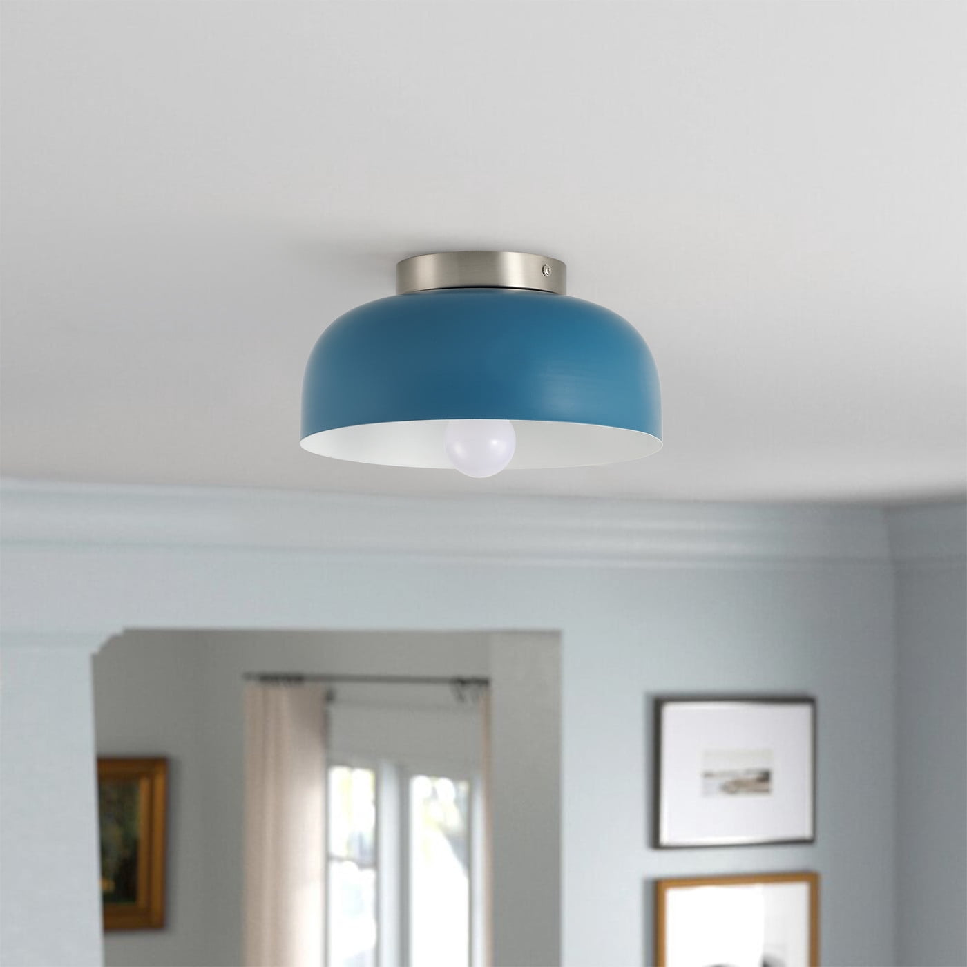 Modern Close to Ceiling Light Fixture, Blue Ceiling Lamp for Living Room Bedroom Kitchen Foyer, Vintage Semi Flush Mount Ceiling Light