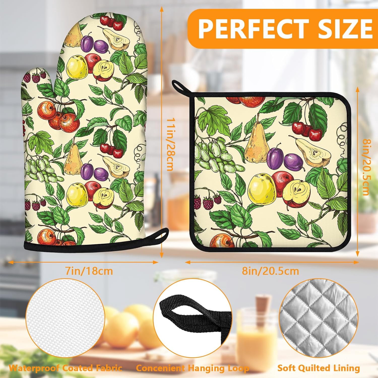 Sunflower Highland Cow Oven Mitts and Pot Holders Sets 4Pcs,Extra Long Oven Gloves Potholder for Kitchen Cooking Baking BBQ 100% Cotton Heat Resistant