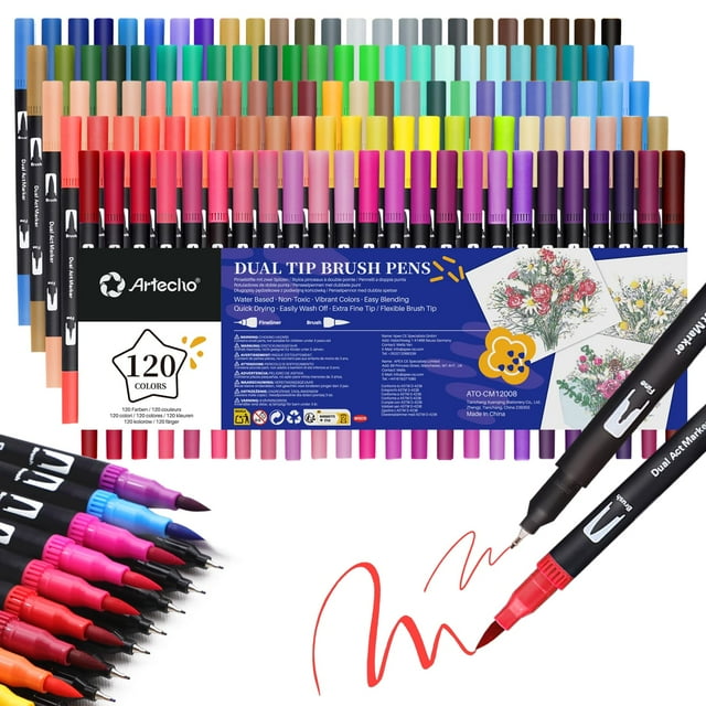 Marcadores Artecho 120 Colores Punta Doble Fina y Pincel