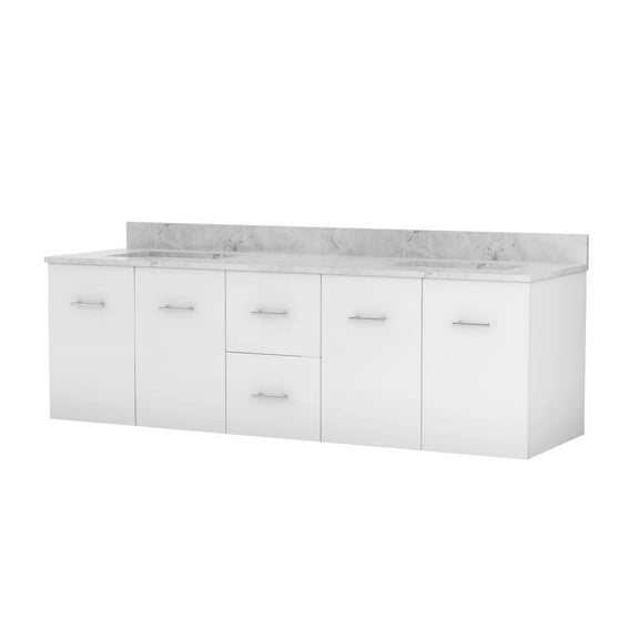 Mia 72 Inch Oak Console Floating Vanity with Square Undermount Sink -White