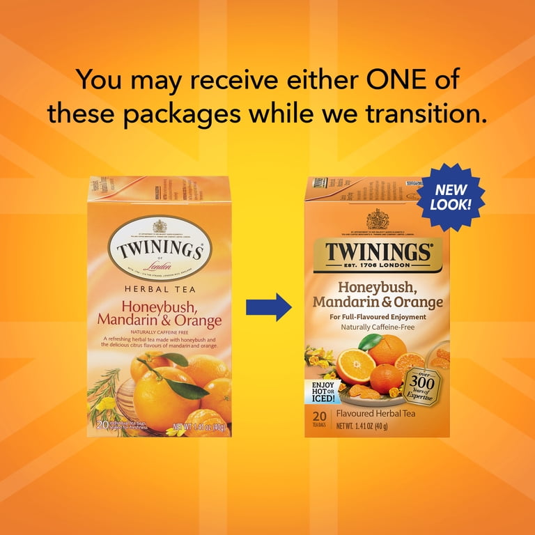 twins出品茶 Twinings Honeybush, Mandarin & Orange Herbal Tea Bags, 20 Count