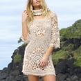 thumbnail image 2 of Plebaso Robe de Plage au Crochet pour Femme, Dos Nu, Maillot de Bain, Manches 3/4, Paréo de Bikini, Robe Courte, 2 of 7