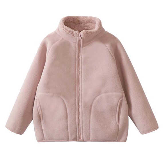 RYRJJ Girls Boys Full Zip Fleece Jacket Kids Lightweight Fall Winter Warm Coat Long Sleeve Mock Neck Outerwear with Pockets