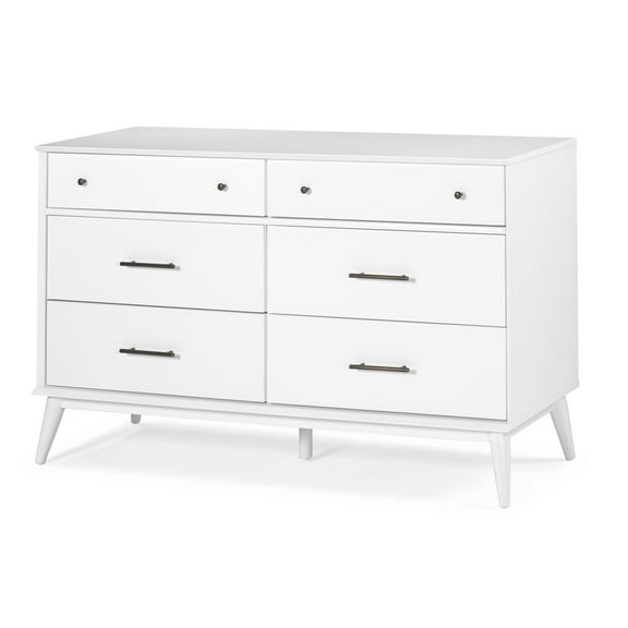 Camaflexi Mid Century 6 Drawer Dresser Solid Wood, White