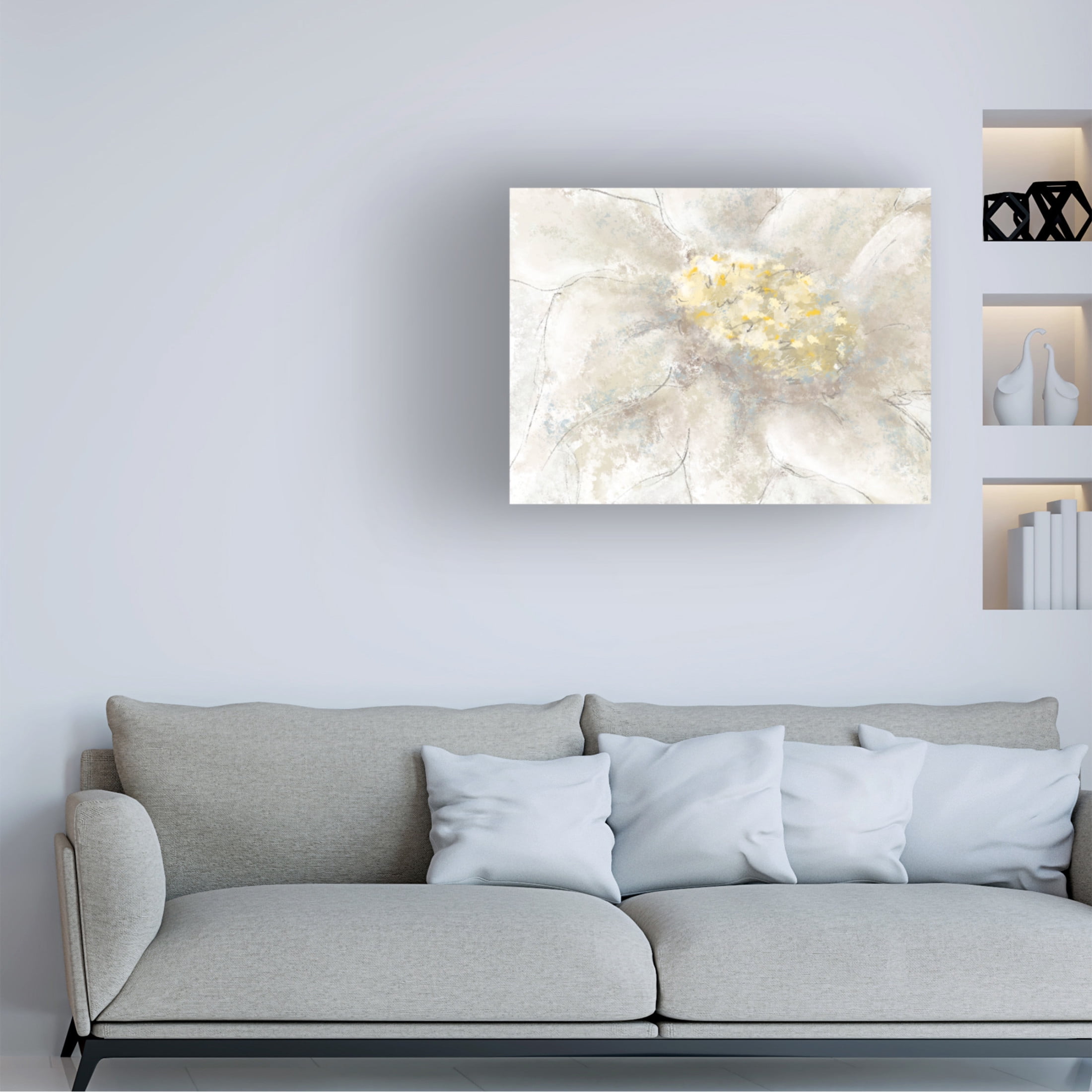 Canvas Wall Art - Line and Brush 'Textured Flower Of Sun' Wall Art for Living Room, Bedroom, or Office Décor by Trademark Fine Art - 32 x 24 Inches