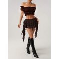 thumbnail image 5 of Brown Lace Ruffle Tiered Mini Skirt With Asymmetrical Hem And Safety Shorts, 5 of 6