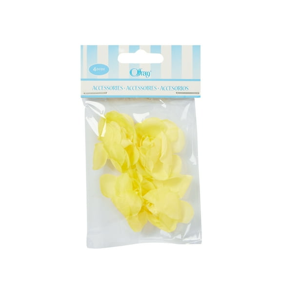 Offray Accessories, Yellow Mini Rose Accessory for Wedding, Hair Clips, and Scrapbooking, 4 count, 1 Package