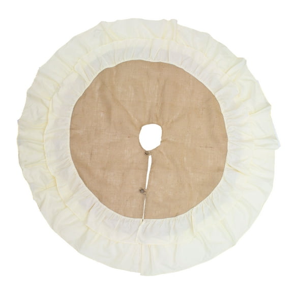 Sidonia Cotton and Jute Ruffled Holiday Decor Christmas Tree Skirt, One Piece