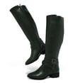 thumbnail image 4 of YDN Women Classic Round Closed Toe Strap Buckle Knee High Boots Block Low Heel Side Zipper Calf Boots Casual Winter Shoes Size 7 Green, 4 of 4