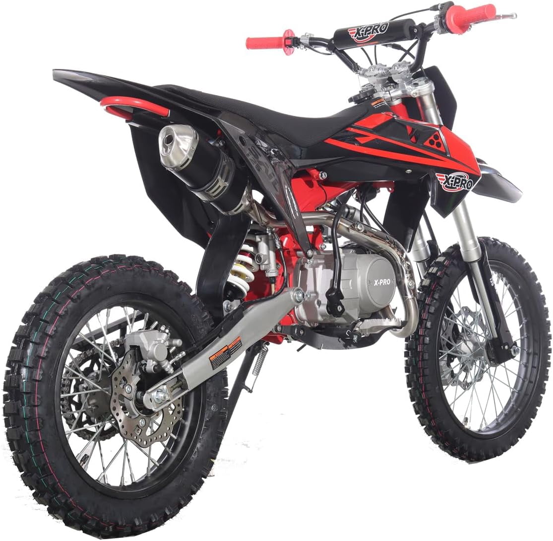 X-Pro Brand New Sail 125cc Dirt Bike with 4-Speed Manual Transmission Kick Start, Big 17"/14" Tires!