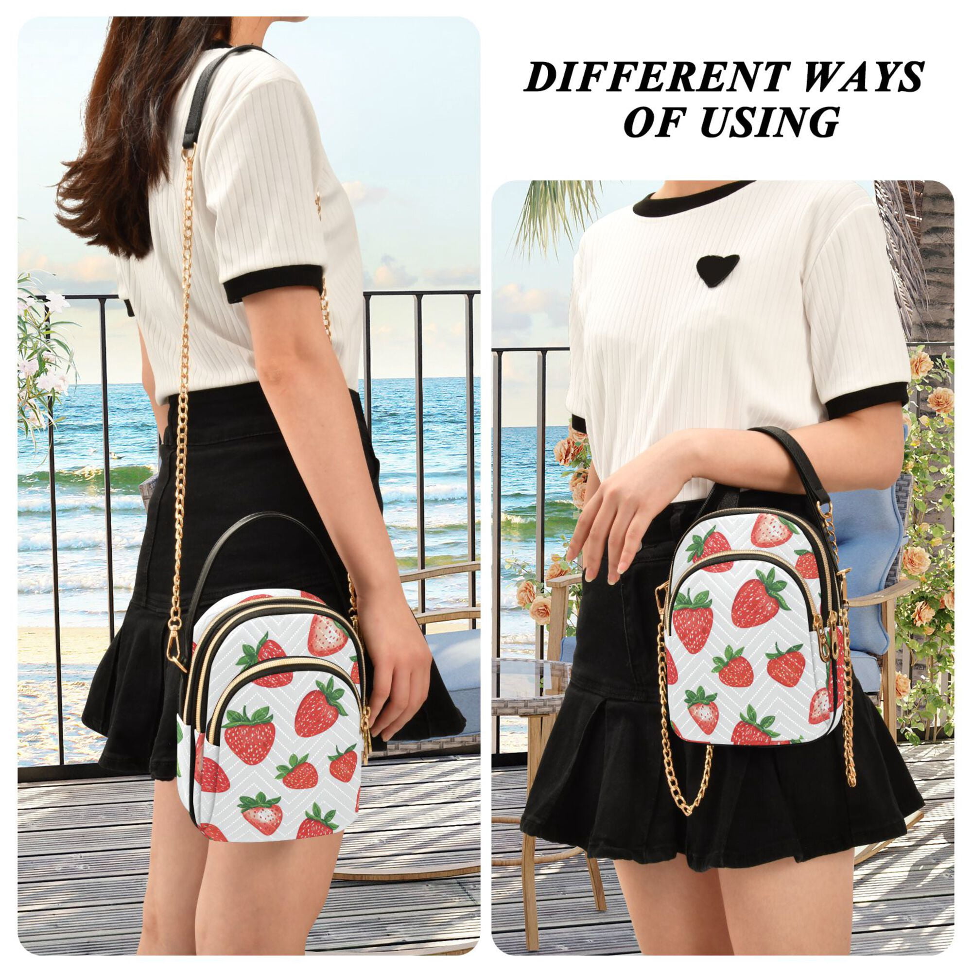 FORMRS Crossbody Bag for Women Quilted Travel Shoulder Cell Phone Purse with Chain Strap Handbag, Strawberry