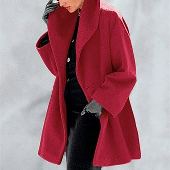 Women's Single Breasted Hooded Jacket Casual Trench Coat Fall Pea Coats Winter Overcoat Jacket Red XL