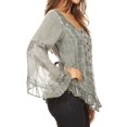 thumbnail image 3 of Sakkas Aura Womens Casual Ruffle Flare Crop Top Blouse Long Sleeves w/Embroidery - Light Grey - XL, 3 of 5