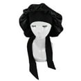 thumbnail image 1 of Gorro de seda, gorro de satén para dormir, gorro con banda para atar, gorro de dormir de alta calidad, color negro, 1 of 5