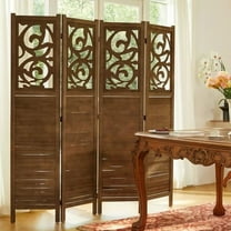 Folding Room Divider, 5.6Ft 4 Panels Wood Carved Privacy Screens, Free Assembled Freestanding Portable Reversible Functional Decorative Partition for Home Office Restaurant Bedroom (Brown)