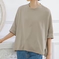 thumbnail image 5 of Antinious Sweatshirt for Women,Tops for Women Trendy,Ladies Solid T-shirt Loose Side Slit Short Sleeve Crewneck Blouses,Khaki,L, 5 of 5