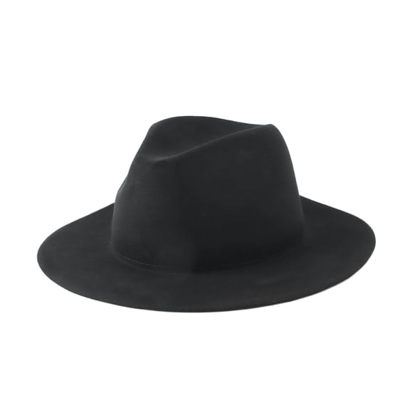 WITHMOONS Wool Felt Fedora Classic Panama Hat Wide Brim Cap GN61298 (Black)