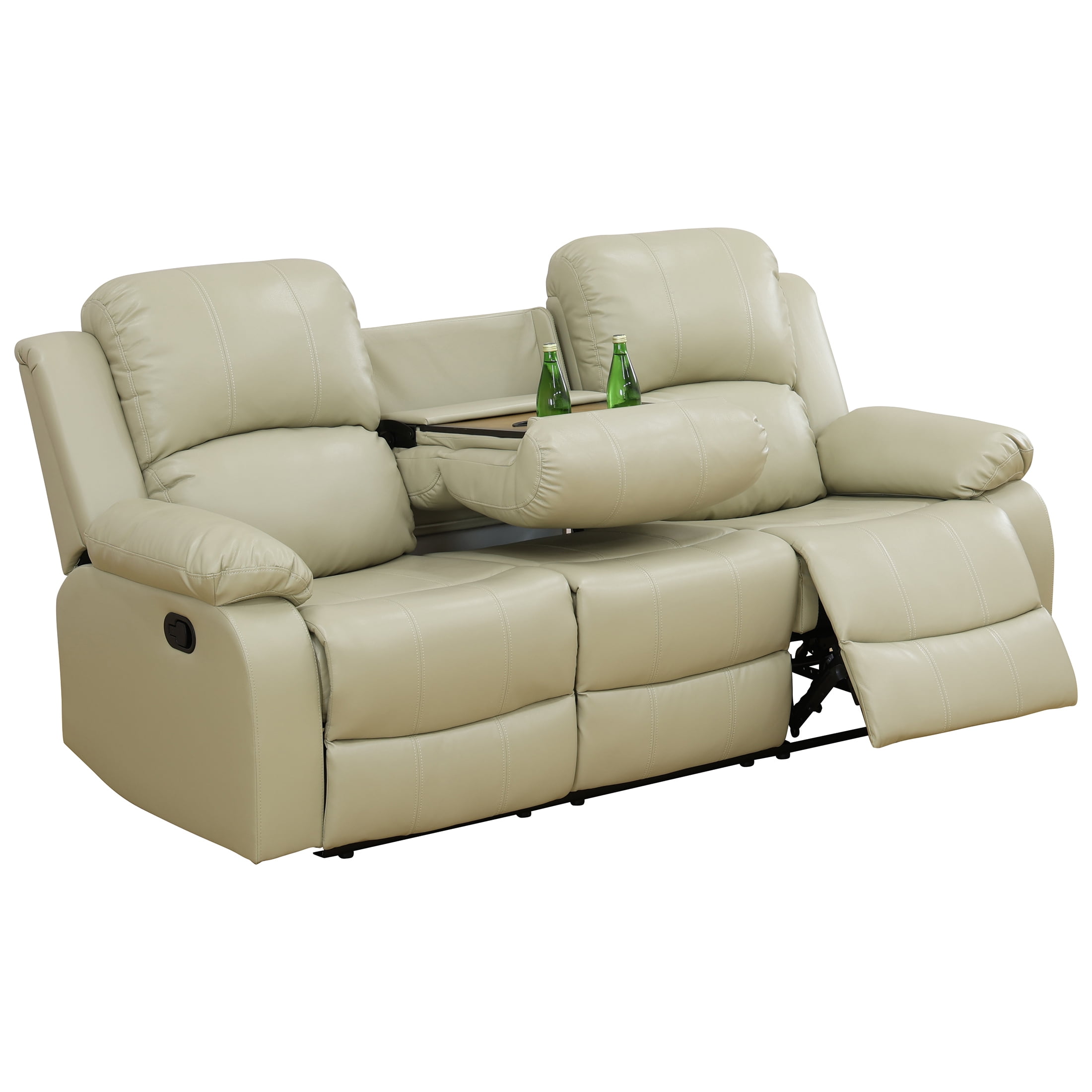 AUKFA 3 Seats Recliner Sofa Chair, Home Theater Sofa with Flipped Backrest and Cupholder, Beige