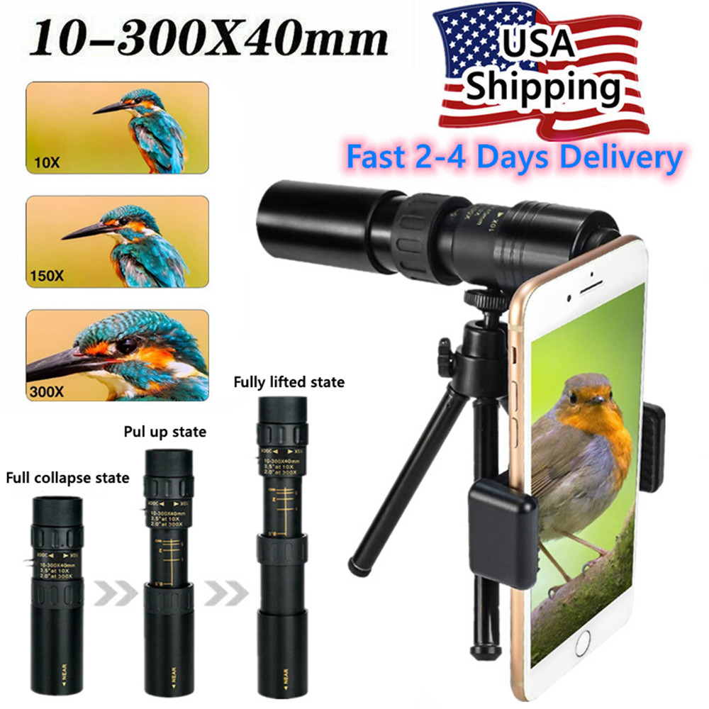 4k 10-300x40mm Super Telephoto Zoom Monocular Telescope for Hiking Climbing Camping Monocular Telescope,Phone Telescope Zoom Lens