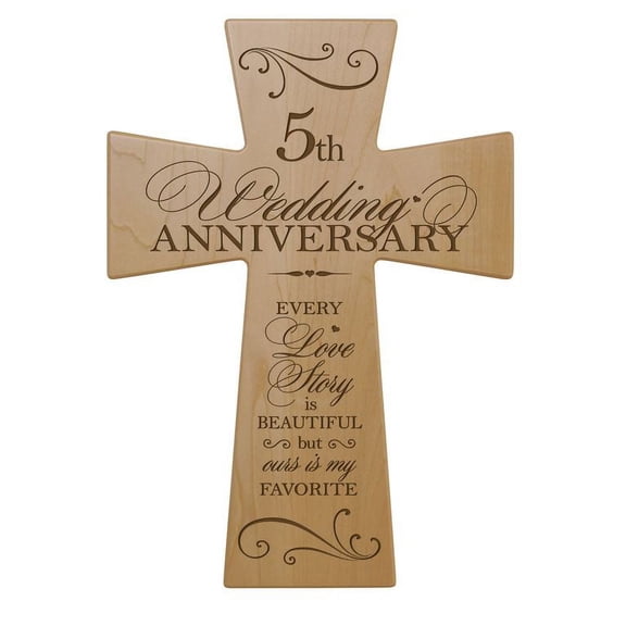 LifeSong Milestones 5th Wedding Anniversary Maple Wood Wall Cross Gift for Couple
