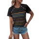 thumbnail image 3 of Camiseta de Mujer Cuello Redondo Botón de Hombro Manga Corta Patrón de Rayas Elegante Casual Mujer Top de Verano para Vacaciones Diario Negro XL, 3 of 6