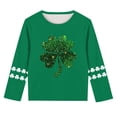 thumbnail image 5 of Girls Green St. Patrick's Day Shirt Glitter Shamrock Top Long Sleeve Kids Holiday Tee Relaxed Fit Asymmetrical Hem Clover T-Shirt,Size 5 T, 5 of 5