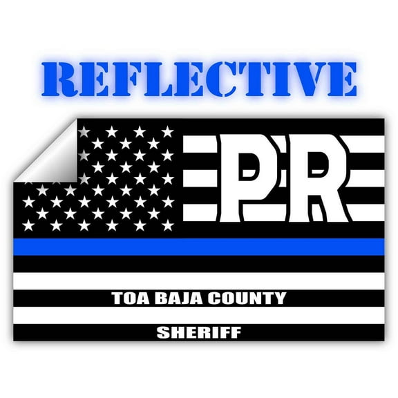 Reflective Toa Baja County Puerto Rico PR Thin Blue Line Stealthy Old Glory USA Flag | Honoring Law Enforcement Officers Sheriffs | County State Decal Bumper Sticker 3M Vinyl 3" x 5"