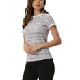 thumbnail image 4 of INSPIRE CHIC Women's Casual Round Neck Pearl Decoration Short Sleeve Tweed Top, 4 of 5