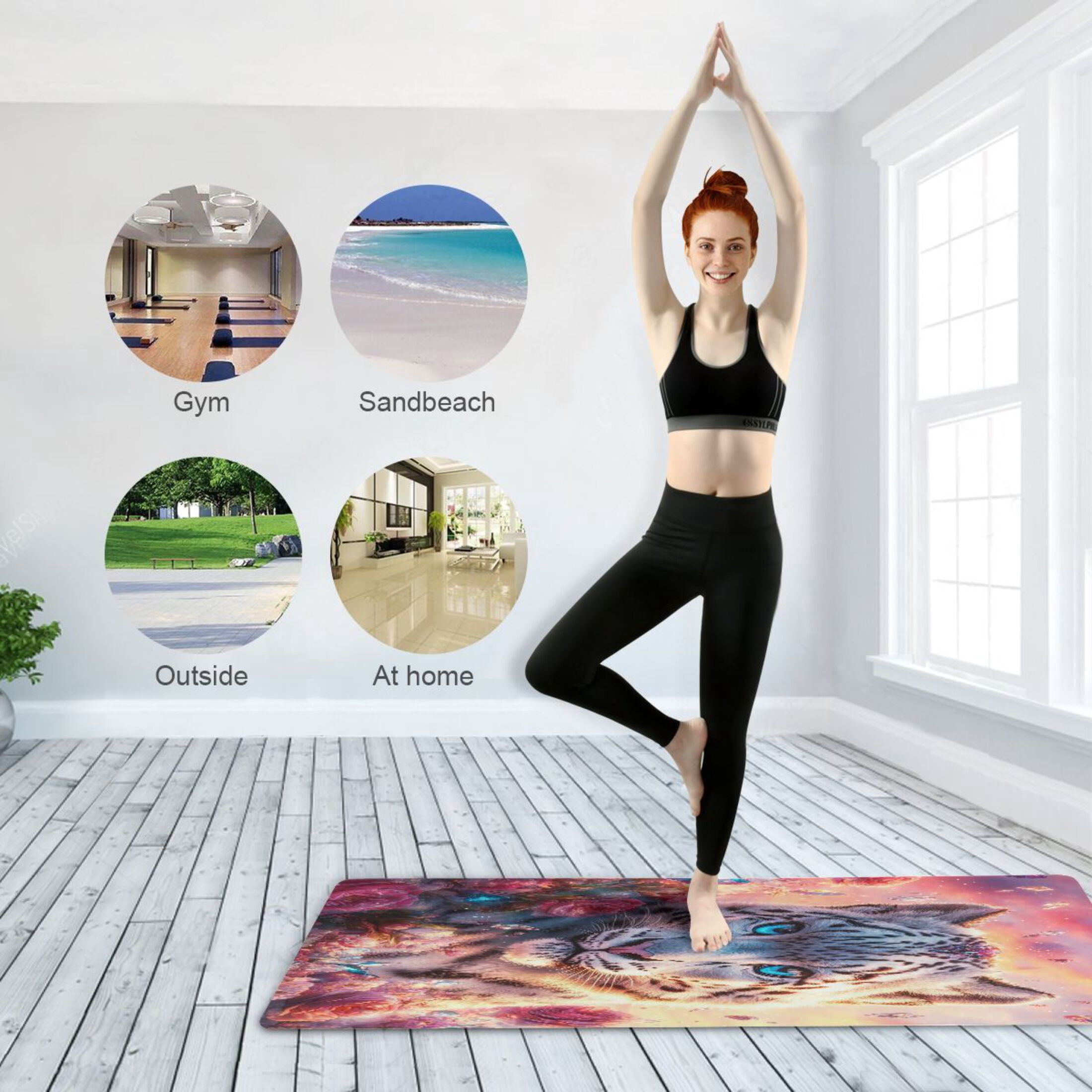 BZSMCE Yoga Mat Women Fantasy Leopard Sunset Fitness Mat