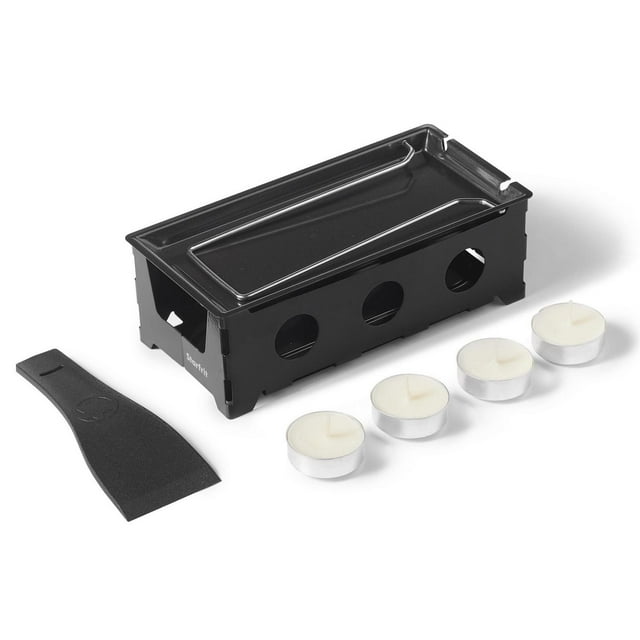 Starfrit Ensemble À Raclette, Plateau Antiadhésif En Acier Carbone, Poignée Repliable, 4 Bougies Chauffe-Plat, Grattoir, Facile À Nettoyer, Noir