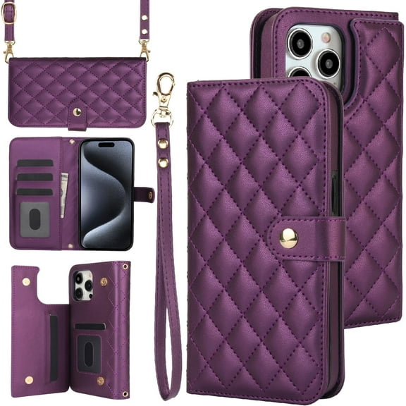 REQO for iPhone 15 Pro Max Wallet Case with 5 Credit Card Slots and Cash Slot,RFID Blocking PU Leather Magnetic Clasp Kickstand Cover.