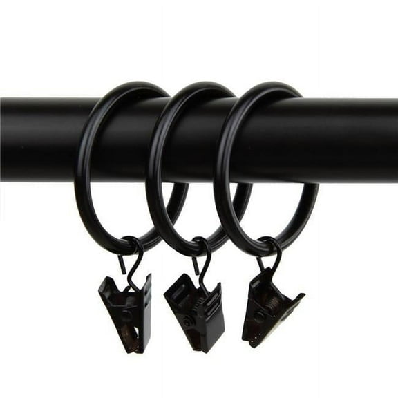 Central Design 1927-12 1.375 in. Curtain Rings with Clips, Black - Set of 10