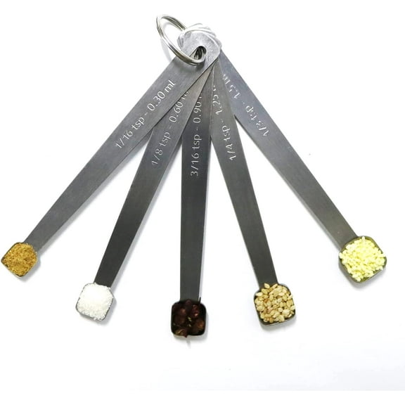 Measuring Spoons Set, 1/3 tsp, 1/4 tsp, 3/16 tsp, 1/8 tsp, 1/16 tsp, Mini Measuring Spoon for Baking, Tablespoon for Dry or Liquid Ingredients, Fits in Spice Jar, Set of 5