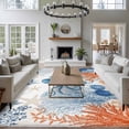 thumbnail image 4 of Ocean Octopus Washable Living Room Rugs 5'x8', Summer Orange Blue Sea Animal Corals Shells Low Pile Throw Large Area Rug Non-Slip Sturdy Edge Binding Carpet for Living Room Kitchen Office, 4 of 9