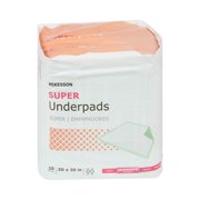 McKesson Super Underpads, Incontinence Bed Pads, Moderate Absorbency, 30 in x 30 in, 10 Ct