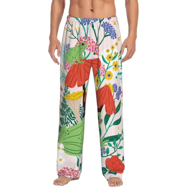 Kdxio Mushroom and Frogs Pattern Men's Pajama Pants, Elastic Waist with Drawstring and Pockets, Comfortable Loungewear-Large