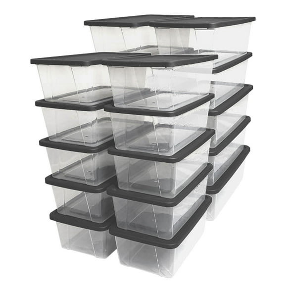 HOMZ 6-Quart Plastic Storage Bins with Snap-on Lids, Gray Lid, 20 Pack