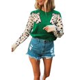 thumbnail image 1 of Jersey JUNBOON para mujer, casual, con estampado de leopardo, tejido verde, 1 of 6