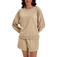 thumbnail image 1 of Conjuntos de sudadera cortos para mujer ATHLECHIC, conjuntos a juego, sudadera de manga murciélago, conjunto de lounge, chándal casual L color caqui oscuro, 1 of 4