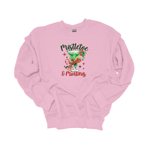 Trenz Shirt Company Mistletoe & Martinis Christmas Drink Crewneck Sweatshirt-Light Pink-xxl