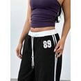 thumbnail image 5 of Womens Side Striped Pant Baggy Wide Leg Sweatpants Elastic Waisted Contrast Stripe Loose Fit Trousers Black L, 5 of 9