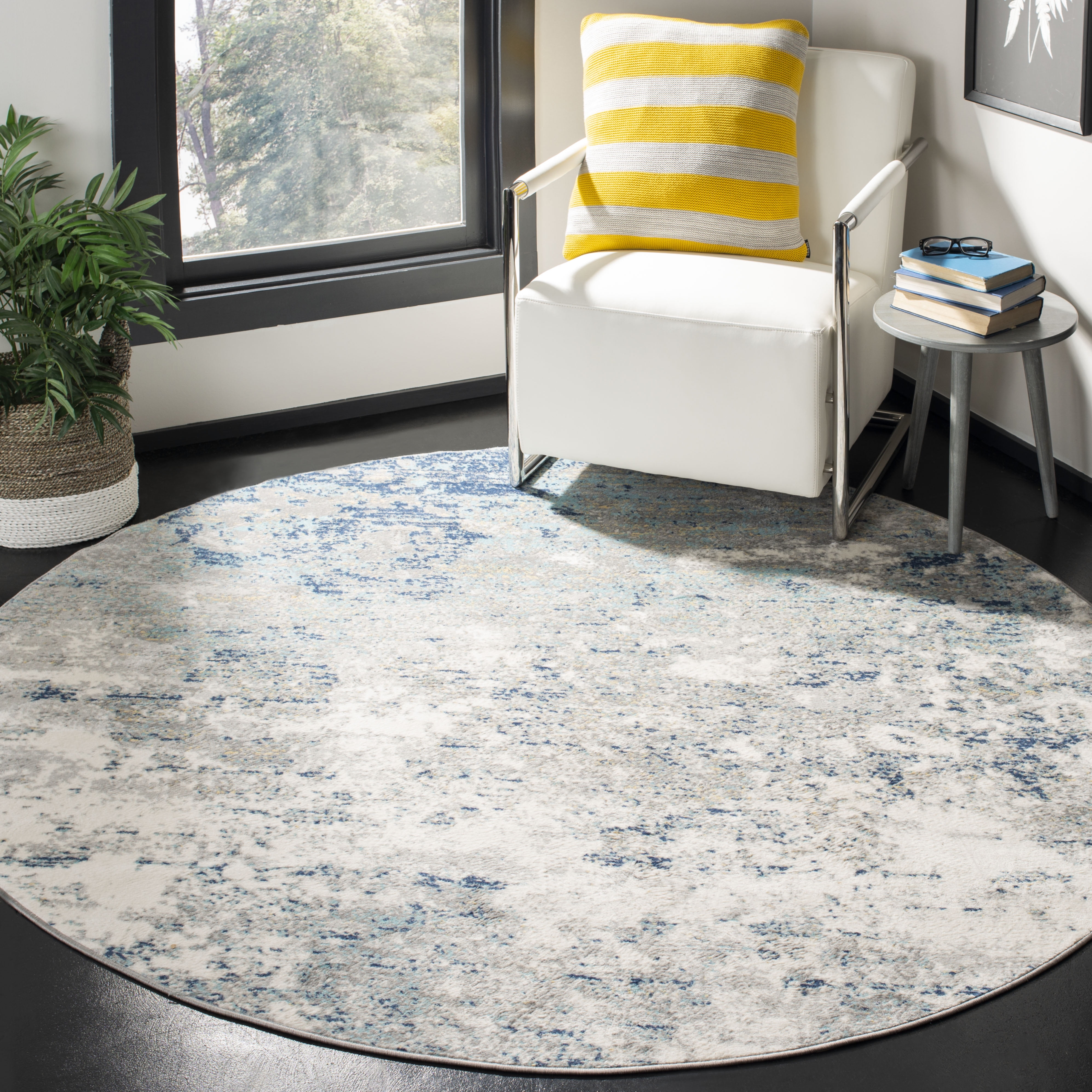 Abstract Blue Particle Round Floor Mat Rug Bedroom Carpet Living Room Area Rugs 