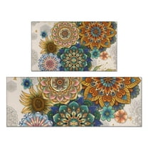 Vintage Pioneer Flower Collage Kitchen Rugs Sets Of 2,Anti Fatigue Kitchen Mat Rugs Non Slip Washable,Decorative Kitchen Floor Mats for Kitchen,Sink,Laundry,17"x30" 17"x47"