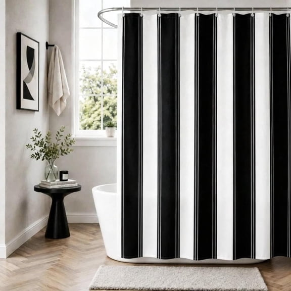 Black And White Striped Shower Curtain for Bathroom Modern Fabric Waterproof Shower Curtains 71x71 inches